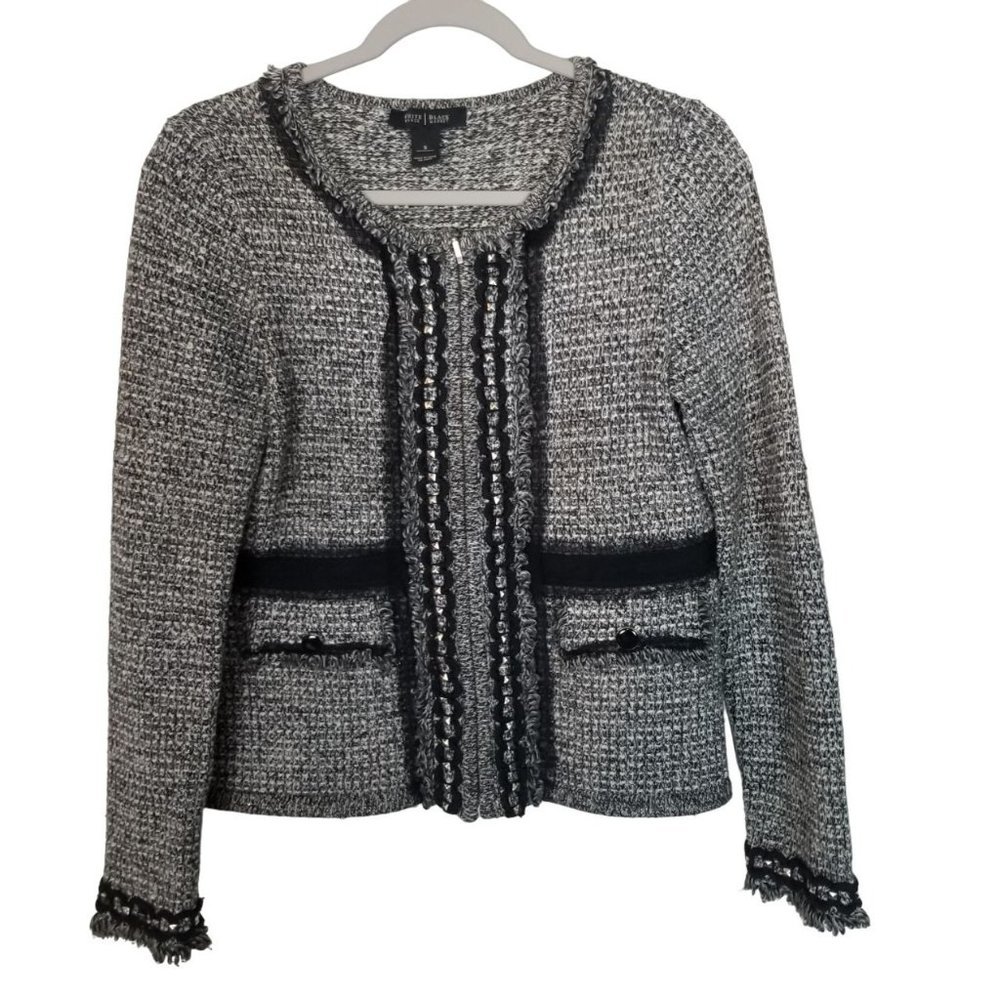 White House Black Market Womens S Gray Boucle Zip